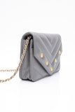 CHANEL Gray Lambskin Chevron Medallion WOC Wallet on Chain