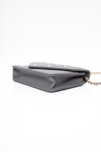 CHANEL Gray Lambskin Chevron Medallion WOC Wallet on Chain