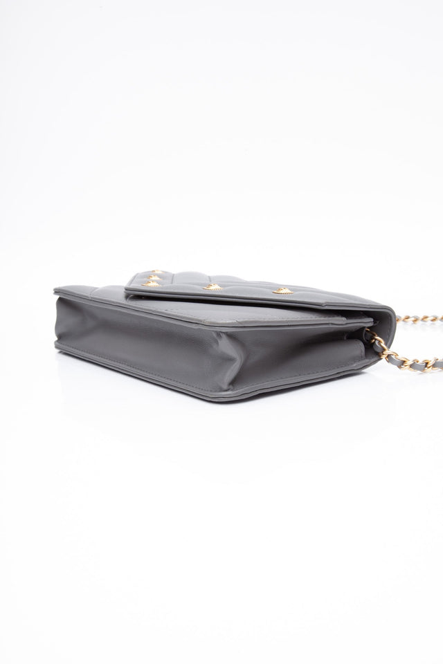 CHANEL Gray Lambskin Chevron Medallion WOC Wallet on Chain
