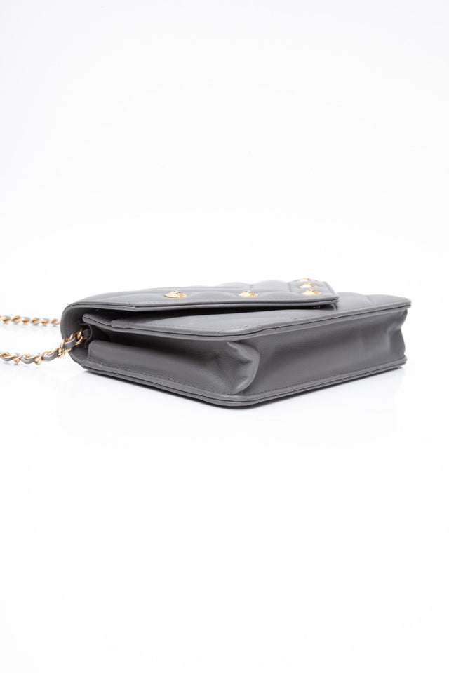 CHANEL Gray Lambskin Chevron Medallion WOC Wallet on Chain