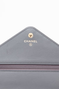 CHANEL Gray Lambskin Chevron Medallion WOC Wallet on Chain