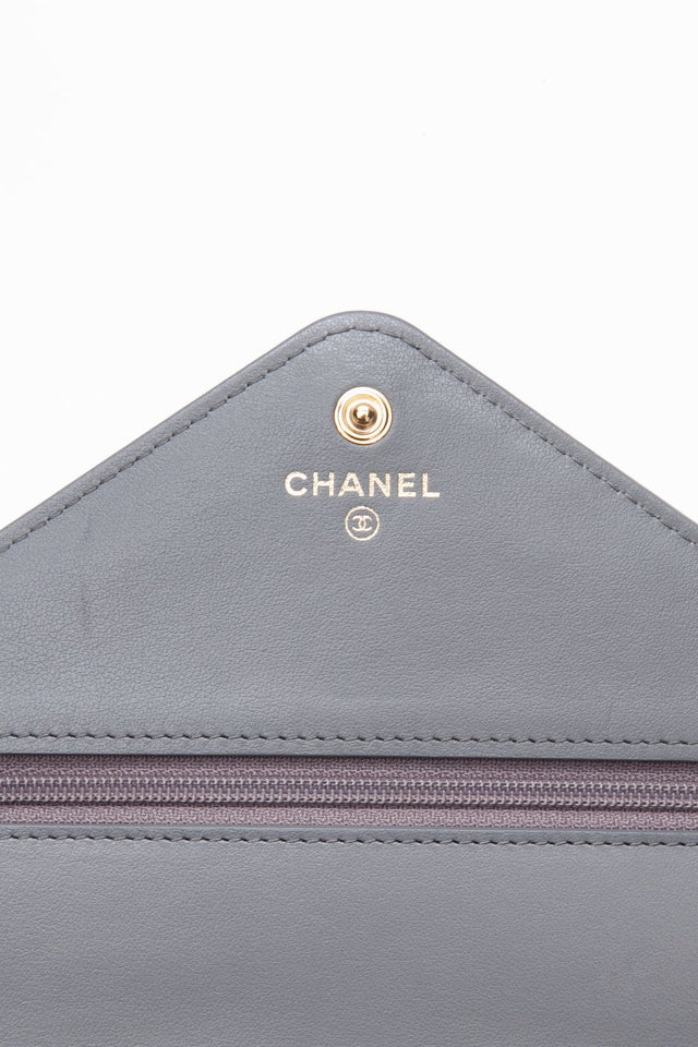 CHANEL Gray Lambskin Chevron Medallion WOC Wallet on Chain