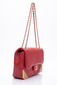 CHANEL Lambskin Rock the Corner Chevron Flap Red Bag