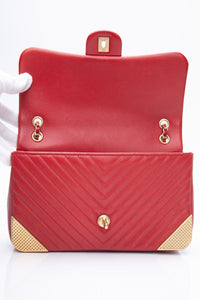 CHANEL Lambskin Rock the Corner Chevron Flap Red Bag