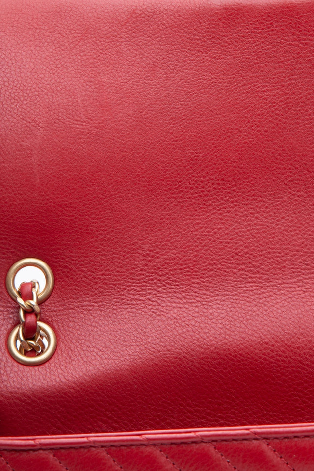 CHANEL Lambskin Rock the Corner Chevron Flap Red Bag