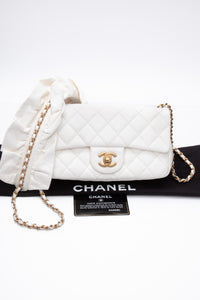 CHANEL Calfskin Quilted Mini Romance Rectangular Flap White