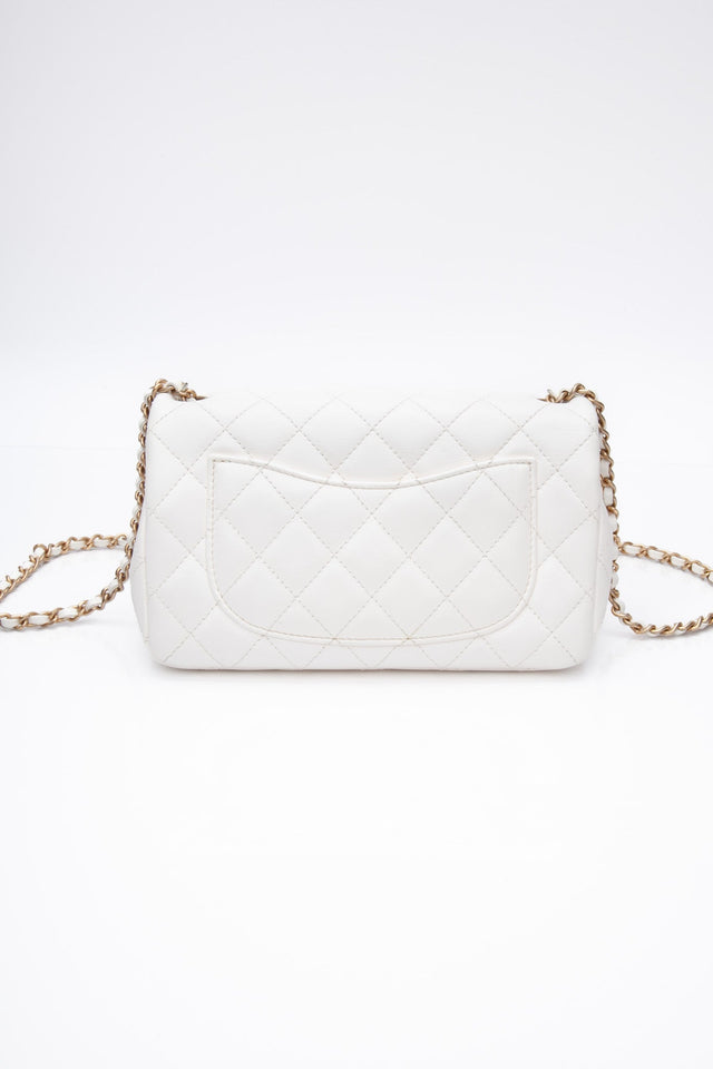 CHANEL Calfskin Quilted Mini Romance Rectangular Flap White