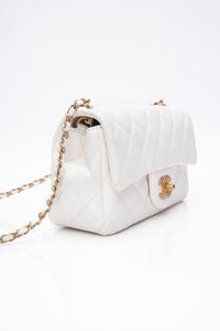 CHANEL Calfskin Quilted Mini Romance Rectangular Flap White