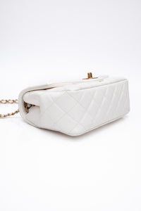 CHANEL Calfskin Quilted Mini Romance Rectangular Flap White