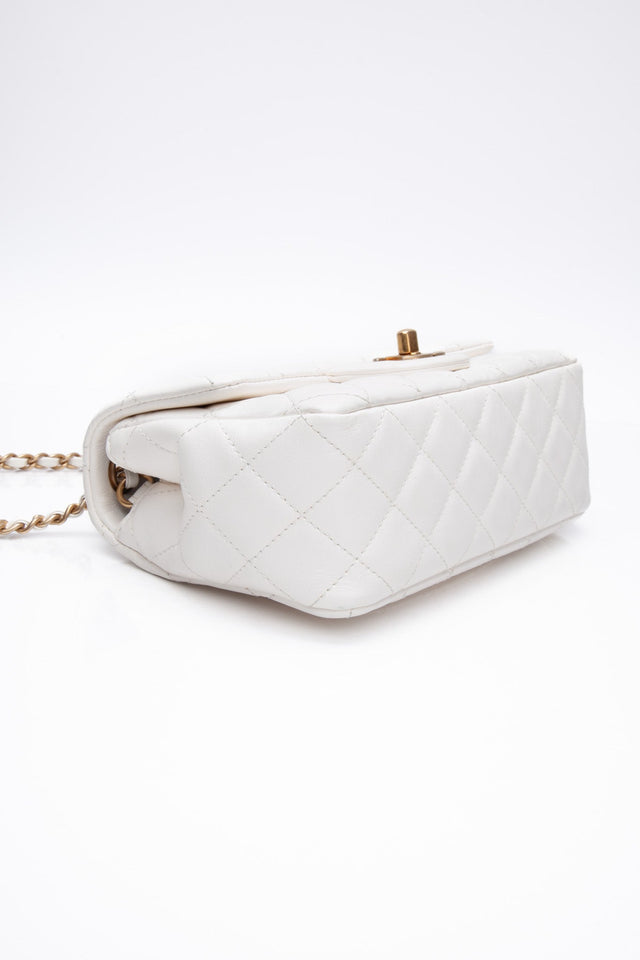 CHANEL Calfskin Quilted Mini Romance Rectangular Flap White