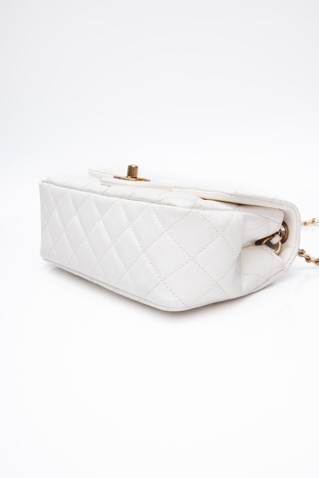 CHANEL Calfskin Quilted Mini Romance Rectangular Flap White