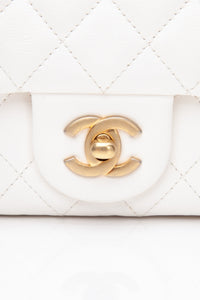 CHANEL Calfskin Quilted Mini Romance Rectangular Flap White