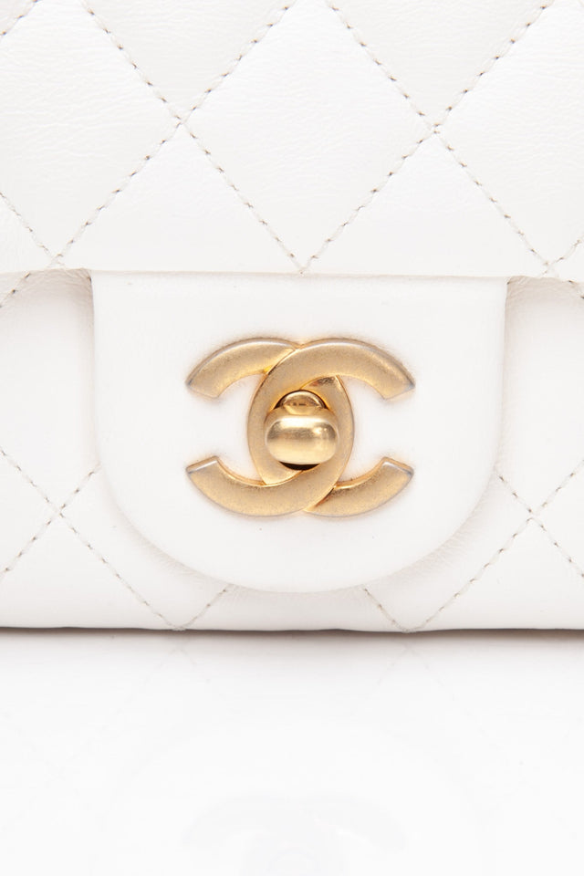 CHANEL Calfskin Quilted Mini Romance Rectangular Flap White