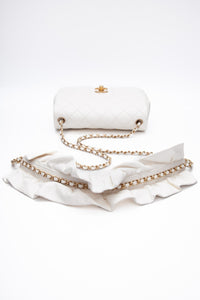 CHANEL Calfskin Quilted Mini Romance Rectangular Flap White