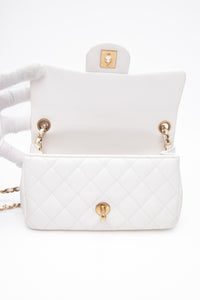 CHANEL Calfskin Quilted Mini Romance Rectangular Flap White