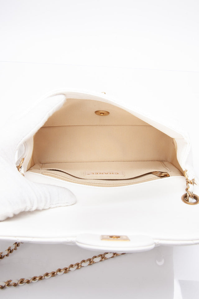 CHANEL Calfskin Quilted Mini Romance Rectangular Flap White