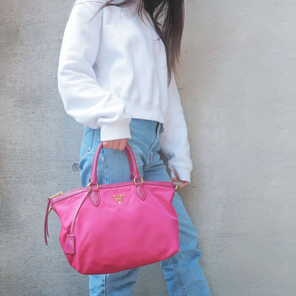 Prada Nylon Leather 2Way Bag Hand Bag Shoulder Bag IBISCO 1BA104