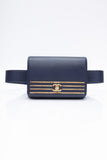 CHANEL Blue Navy Grained Calfskin Embroidered Captain Gold Flap Belt Bag