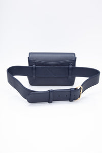 CHANEL Blue Navy Grained Calfskin Embroidered Captain Gold Flap Belt Bag