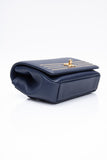 CHANEL Blue Navy Grained Calfskin Embroidered Captain Gold Flap Belt Bag
