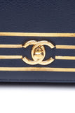 CHANEL Blue Navy Grained Calfskin Embroidered Captain Gold Flap Belt Bag