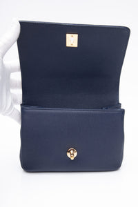 CHANEL Blue Navy Grained Calfskin Embroidered Captain Gold Flap Belt Bag