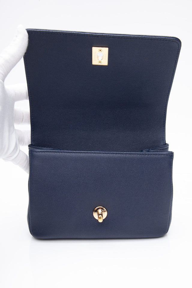 CHANEL Blue Navy Grained Calfskin Embroidered Captain Gold Flap Belt Bag