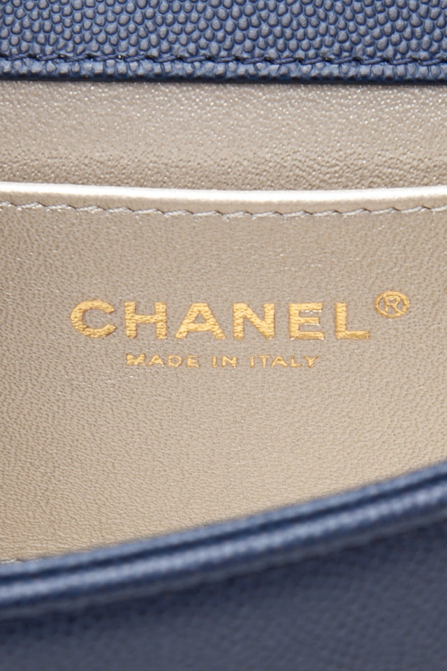 CHANEL Blue Navy Grained Calfskin Embroidered Captain Gold Flap Belt Bag