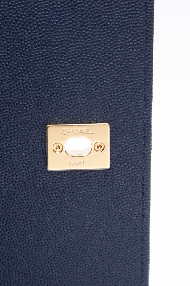 CHANEL Blue Navy Grained Calfskin Embroidered Captain Gold Flap Belt Bag