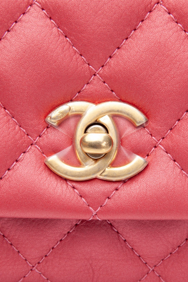CHANEL Dark Pink Diamond Quilted Metallic Calfskin Mini Business Affinity (New)
