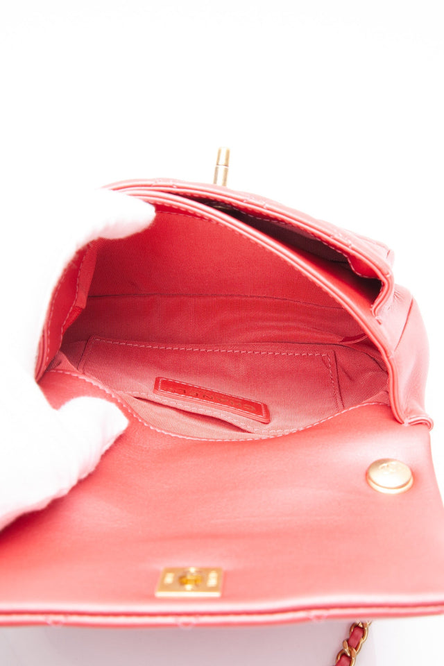CHANEL Dark Pink Diamond Quilted Metallic Calfskin Mini Business Affinity (New)