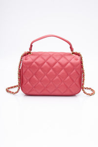 CHANEL Dark Pink Diamond Quilted Metallic Calfskin Mini Business Affinity (New)