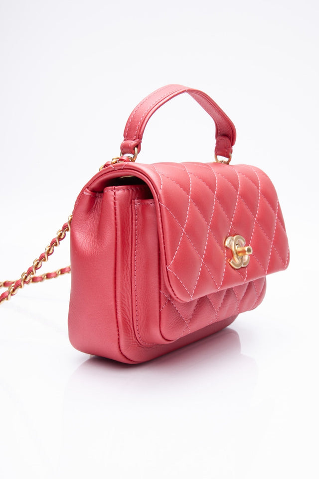 CHANEL Dark Pink Diamond Quilted Metallic Calfskin Mini Business Affinity (New)