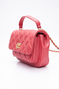 CHANEL Dark Pink Diamond Quilted Metallic Calfskin Mini Business Affinity (New)