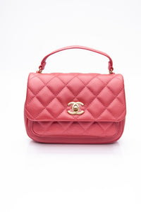 CHANEL Dark Pink Diamond Quilted Metallic Calfskin Mini Business Affinity (New)