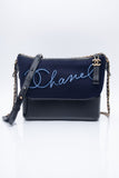 CHANEL Navy Paris Hamburg Felt Gabrielle Hobo Embroidered Wool and Calfskin
