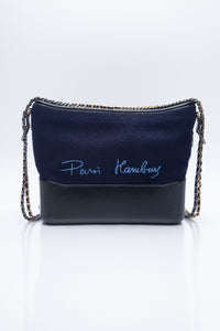 CHANEL Navy Paris Hamburg Felt Gabrielle Hobo Embroidered Wool and Calfskin