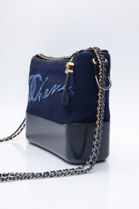 CHANEL Navy Paris Hamburg Felt Gabrielle Hobo Embroidered Wool and Calfskin