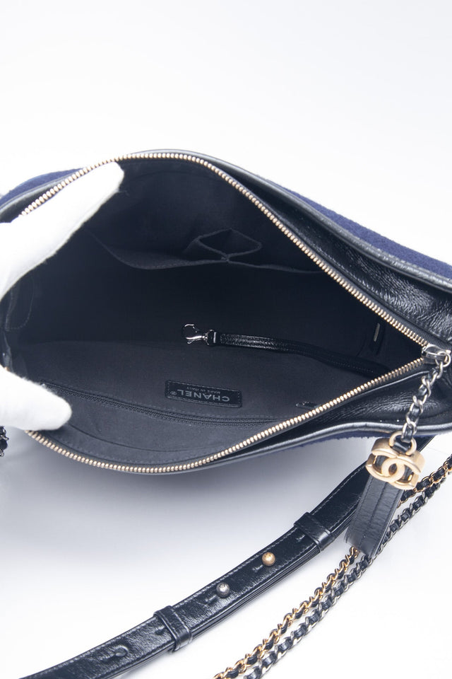 CHANEL Navy Paris Hamburg Felt Gabrielle Hobo Embroidered Wool and Calfskin