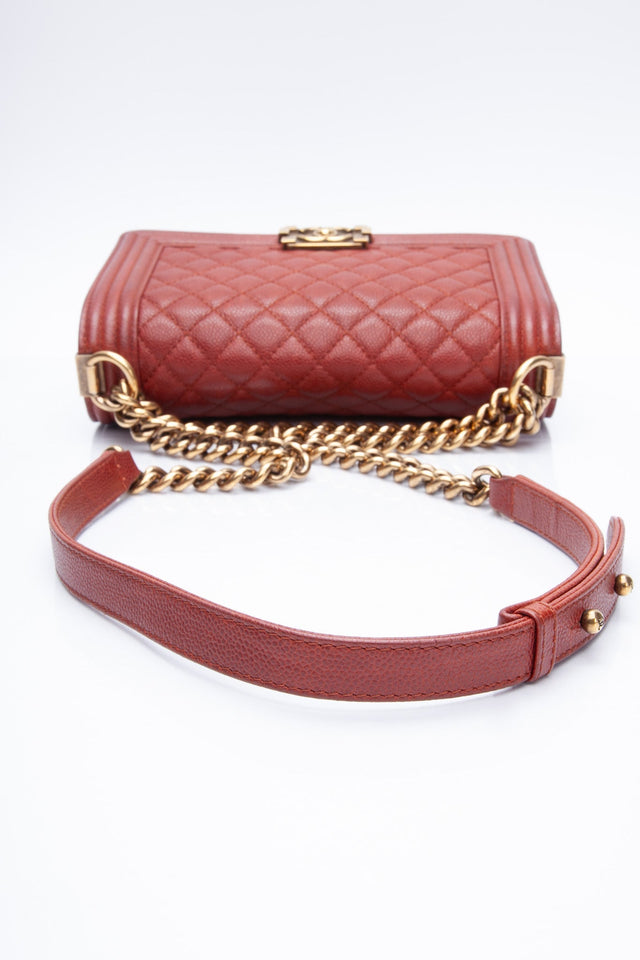CHANEL Dark Orange Caviar Quilted Medium Boy Flap Bag