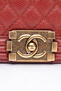 CHANEL Dark Orange Caviar Quilted Medium Boy Flap Bag
