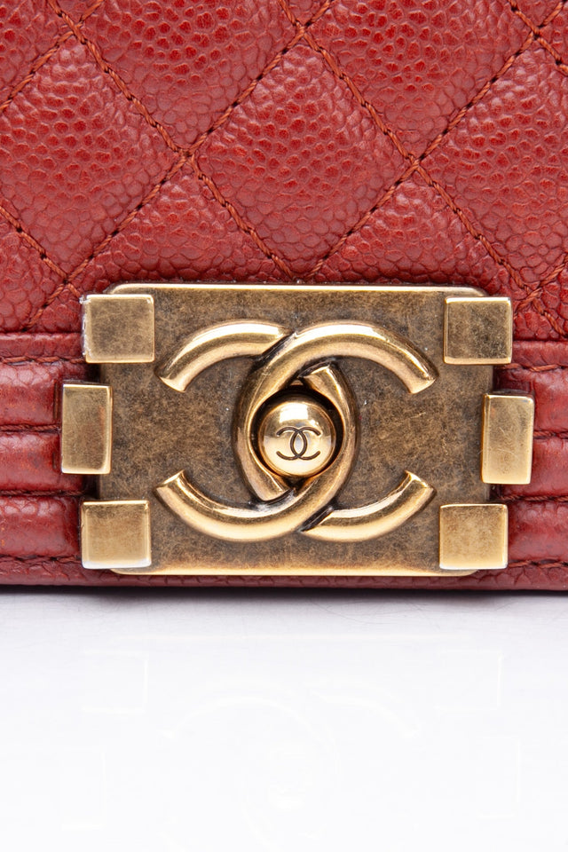 CHANEL Dark Orange Caviar Quilted Medium Boy Flap Bag