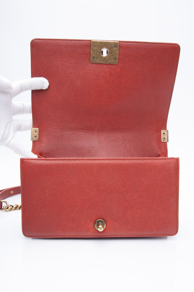CHANEL Dark Orange Caviar Quilted Medium Boy Flap Bag