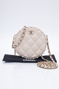 CHANEL Cream Calfskin Quilted Pearl Round Crossbody Bag