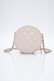 CHANEL Cream Calfskin Quilted Pearl Round Crossbody Bag
