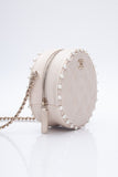 CHANEL Cream Calfskin Quilted Pearl Round Crossbody Bag