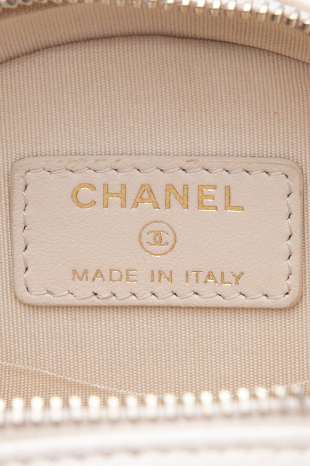 CHANEL Cream Calfskin Quilted Pearl Round Crossbody Bag