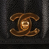 CHANEL Around 1995 Made Caviar Skin Mademoiselle Stitch Turn-Lock Chain Bag Black
