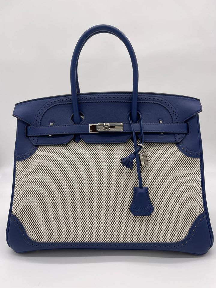 Hermes Birkin 35 Canvas Bleu de Prusse Palladium Hardware