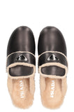 PRADA Shearling Logo Clogs Black